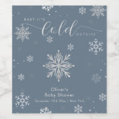 Silver Blue Magical Winter Snowflake Baby Shower ワインラベル (シングルラベル)