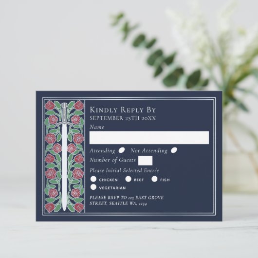 Silver Blue Medieval Floral Sword Wedding RSVP (スタンド正面)