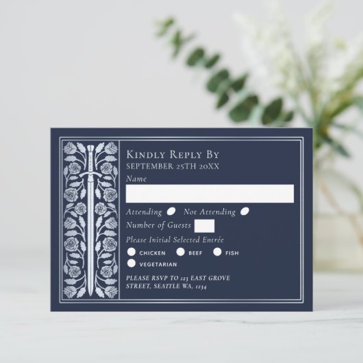 Silver Blue Medieval Sword Wedding RSVP (スタンド正面)