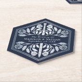 Silver Blue Royal Medieval Sword Wedding ペーパーコースター (アングル)