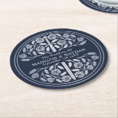 Silver Blue Royal Medieval Sword Wedding ラウンドペーパーコースター (アングル)