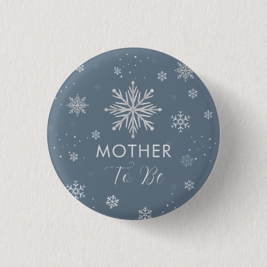 Silver Blue Snowflake Mother To Be Baby Shower  缶バッジ (正面)