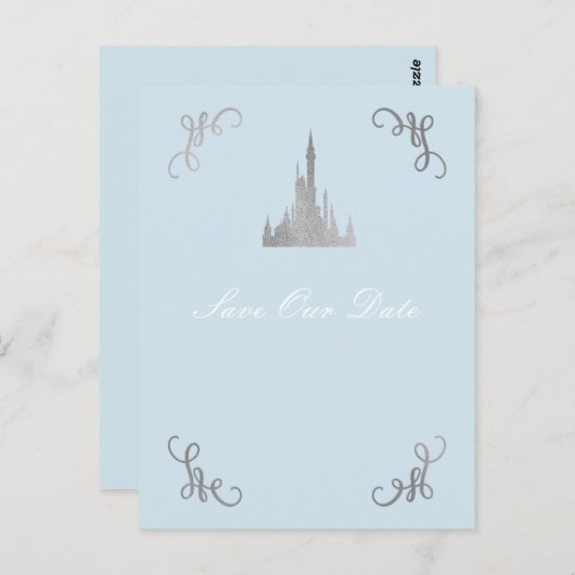 Silver & Blue Storybookプリンセス日付の保存 ポストカード (正面/裏面)