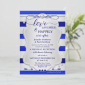Silver Blue Striped Happily Ever After Wedding 招待状 (スタンド正面)
