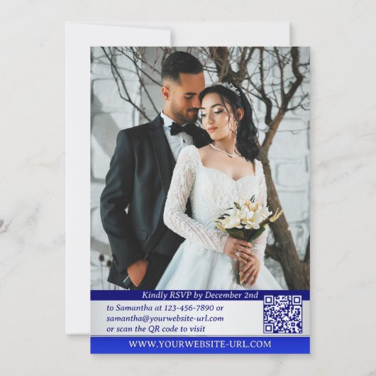 Silver Blue Striped Happily Ever After Wedding 招待状 (裏面)