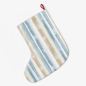 Silver Blue White Snowflakes Stripes Christmas ラージクリスマスストッキング (裏面 (吊り時))
