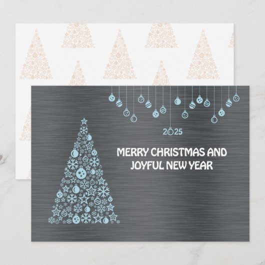Silver blue wish card New Year with tree & balls シーズンカード (正面/裏面)