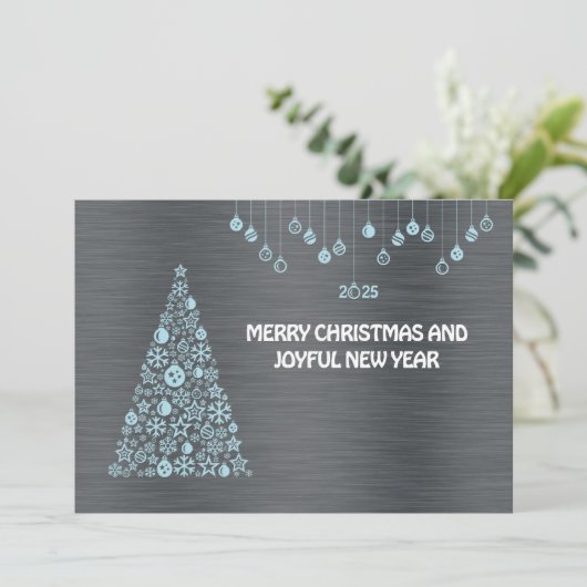 Silver blue wish card New Year with tree & balls シーズンカード (スタンド正面)
