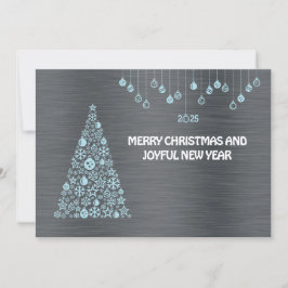 Silver blue wish card New Year with tree & balls シーズンカード