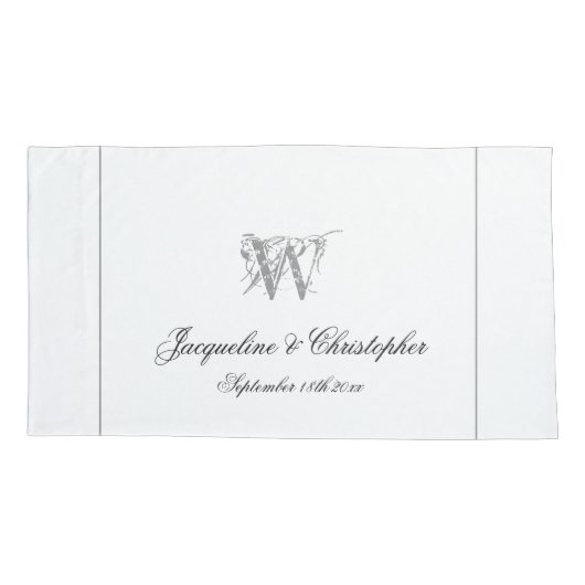 Silver Border & Monogram Names Chic Wedding 枕カバー (裏面)