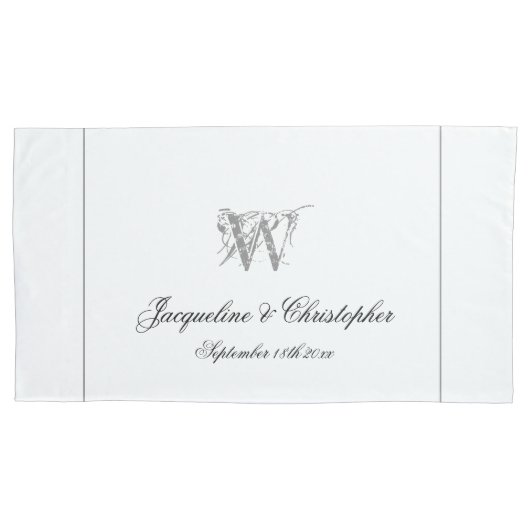 Silver Border & Monogram Names Chic Wedding 枕カバー (正面)