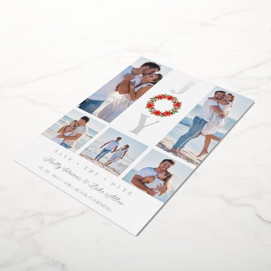 Silver Botanic Christmas Wreath Initials 5 Photos 箔招待状 (回転した状態)