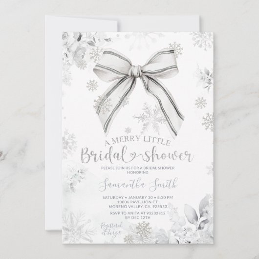 Silver Bow Winter A Merry Little Bridal Shower 招待状 (正面)