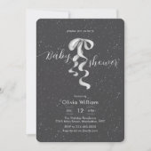 Silver Bow Winter Snow Dark Grey Baby Shower 招待状 (正面)