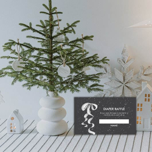 Silver Bow Winter Snow Diaper Raffle Baby Shower  エンクロージャーカード