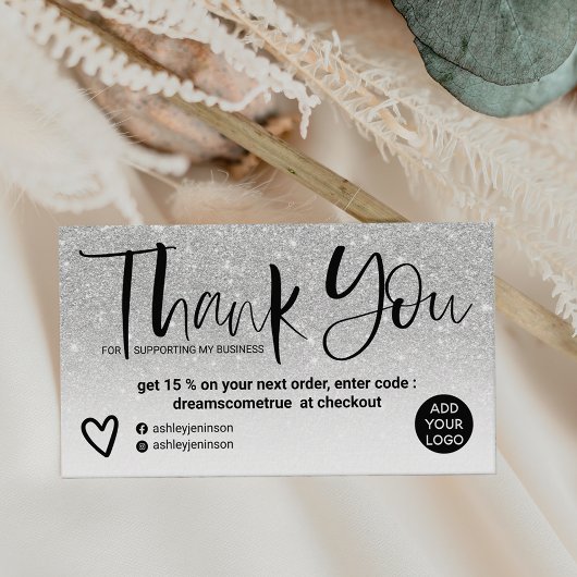 Silver brush font chic white order thank you 名刺