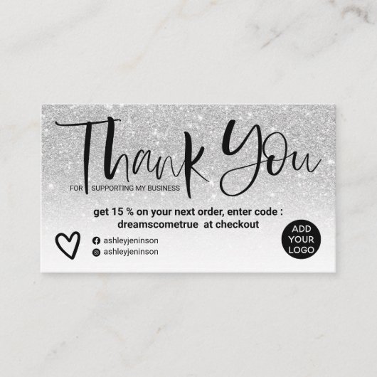 Silver brush font chic white order thank you 名刺 (正面)
