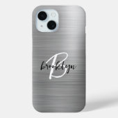 Silver Brushed Metal Black White Script Monogram Case-Mate iPhoneケース (裏面)
