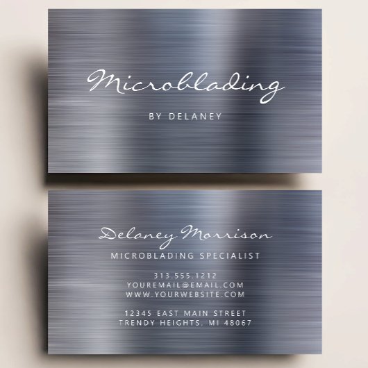 Silver Brushed Metal Script Microblading 名刺