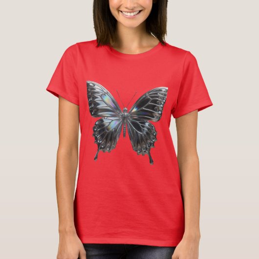 Silver Butterfly with Open Wings Elegant Tシャツ (正面)