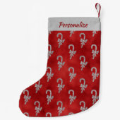 Silver Candy Canes Red Glitter Personalized スモールクリスマスストッキング (裏面)