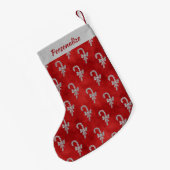 Silver Candy Canes Red Glitter Personalized スモールクリスマスストッキング (裏面 (吊り時))