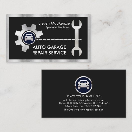 Silver Chain-Wheel Sprocket Spanner Auto Repairs 名刺 (正面/裏面)