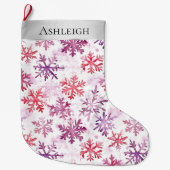 Silver Christmas Purple Red Snowflakes ラージクリスマスストッキング (正面)