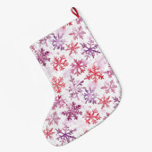 Silver Christmas Purple Red Snowflakes ラージクリスマスストッキング (裏面 (吊り時))