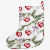 Silver Christmas Tree Branches Purple Bows Hearts ラージクリスマスストッキング (裏面)