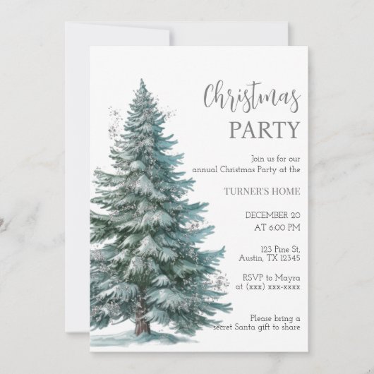 Silver Christmas Tree Christmas Party Invitation シーズンカード (正面)