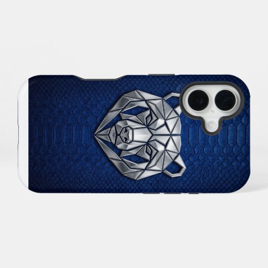 Silver Chrome Geometric Bear Blue Python iPhone 16ケース (裏面横)