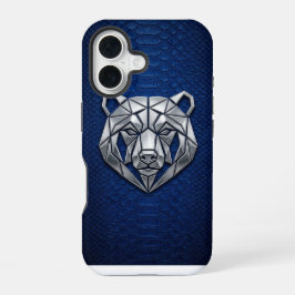 Silver Chrome Geometric Bear Blue Python iPhone 16ケース