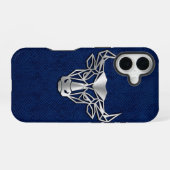 Silver Chrome Geometric Bull Blue Python iPhone 16ケース (裏面横)