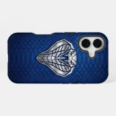 Silver Chrome Geometric Cobra Blue Python iPhone 16ケース (裏面横)
