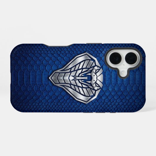Silver Chrome Geometric Cobra Blue Python iPhone 16ケース (裏面横)