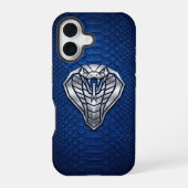 Silver Chrome Geometric Cobra Blue Python iPhone 16ケース (裏面)