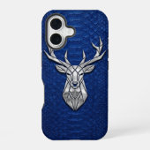 Silver Chrome Geometric Deer Blue Python iPhone 16ケース (裏面)