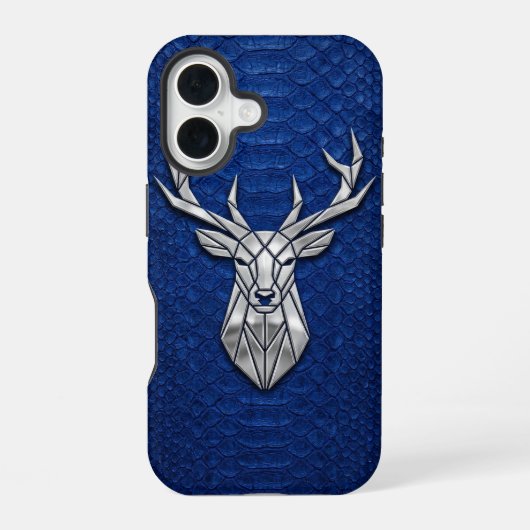Silver Chrome Geometric Deer Blue Python iPhone 16ケース (裏面)