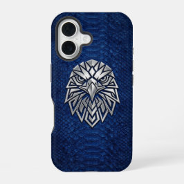 Silver Chrome Geometric Eagle Blue Python iPhone 16ケース