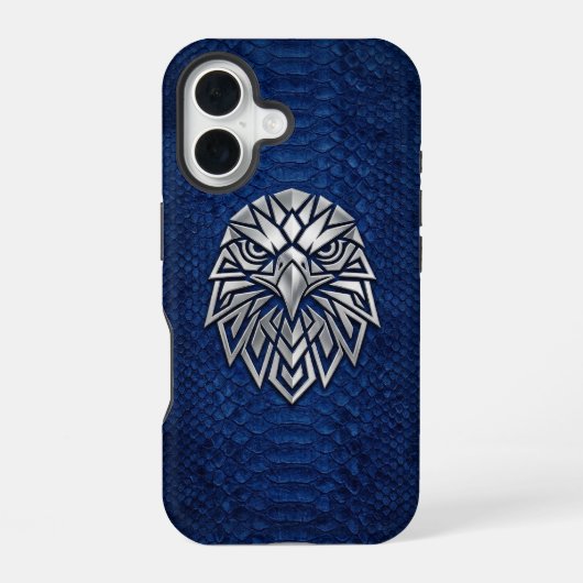 Silver Chrome Geometric Eagle Blue Python iPhone 16ケース (裏面)