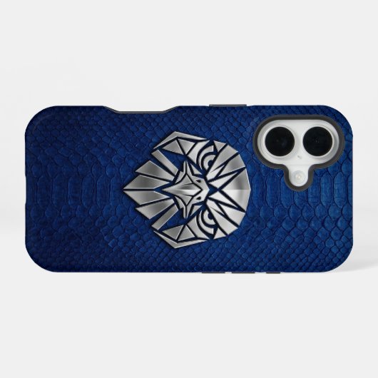 Silver Chrome Geometric Eagle Head Blue Python  iPhone 16ケース (裏面横)