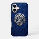 Silver Chrome Geometric Eagle Head Blue Python iPhone 16ケース (裏面)