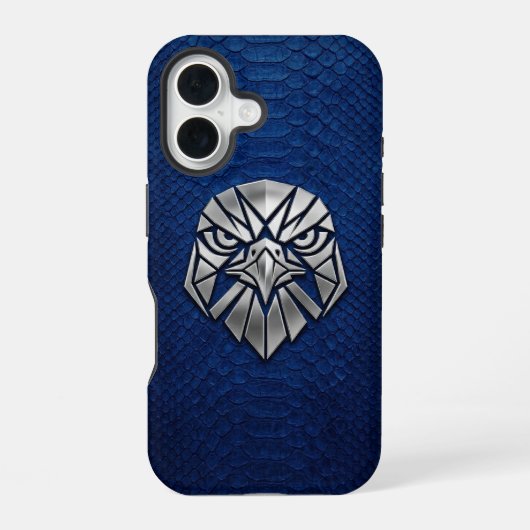 Silver Chrome Geometric Eagle Head Blue Python iPhone 16ケース (裏面)