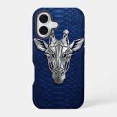Silver Chrome Geometric Giraffe Blue Python iPhone 16ケース (裏面)