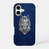 Silver Chrome Geometric Horse Blue Python iPhone 16ケース (裏面)