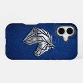 Silver Chrome Geometric Horse Blue Python iPhone 16ケース (裏面横)