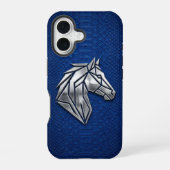 Silver Chrome Geometric Horse Blue Python iPhone 16ケース (裏面)