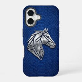 Silver Chrome Geometric Horse Blue Python iPhone 16ケース
