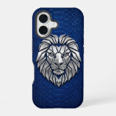 Silver Chrome Geometric Lion Blue Python iPhone 16ケース (裏面)